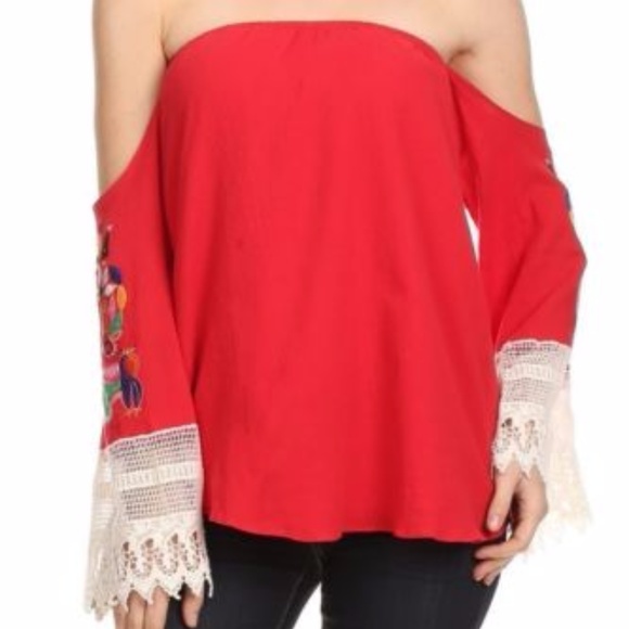 RED OFF SHOULDER TOP - Picture 1 of 4